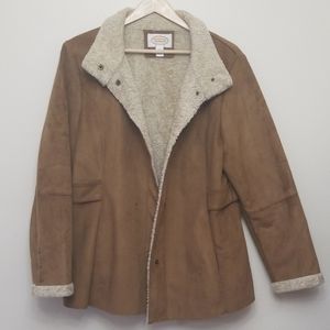 Talbots Faux Suede Sherpa Lined Winter Coat Size Large